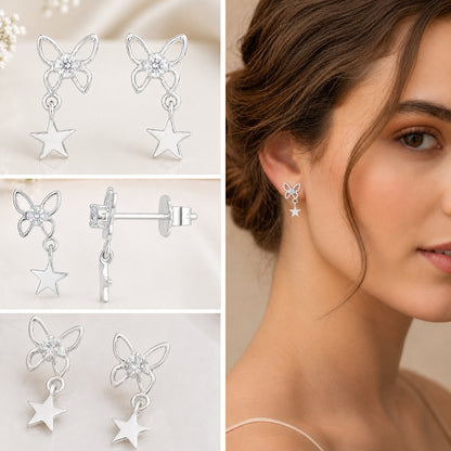 Sparkling Crystal Butterfly Star Drop charms Earing