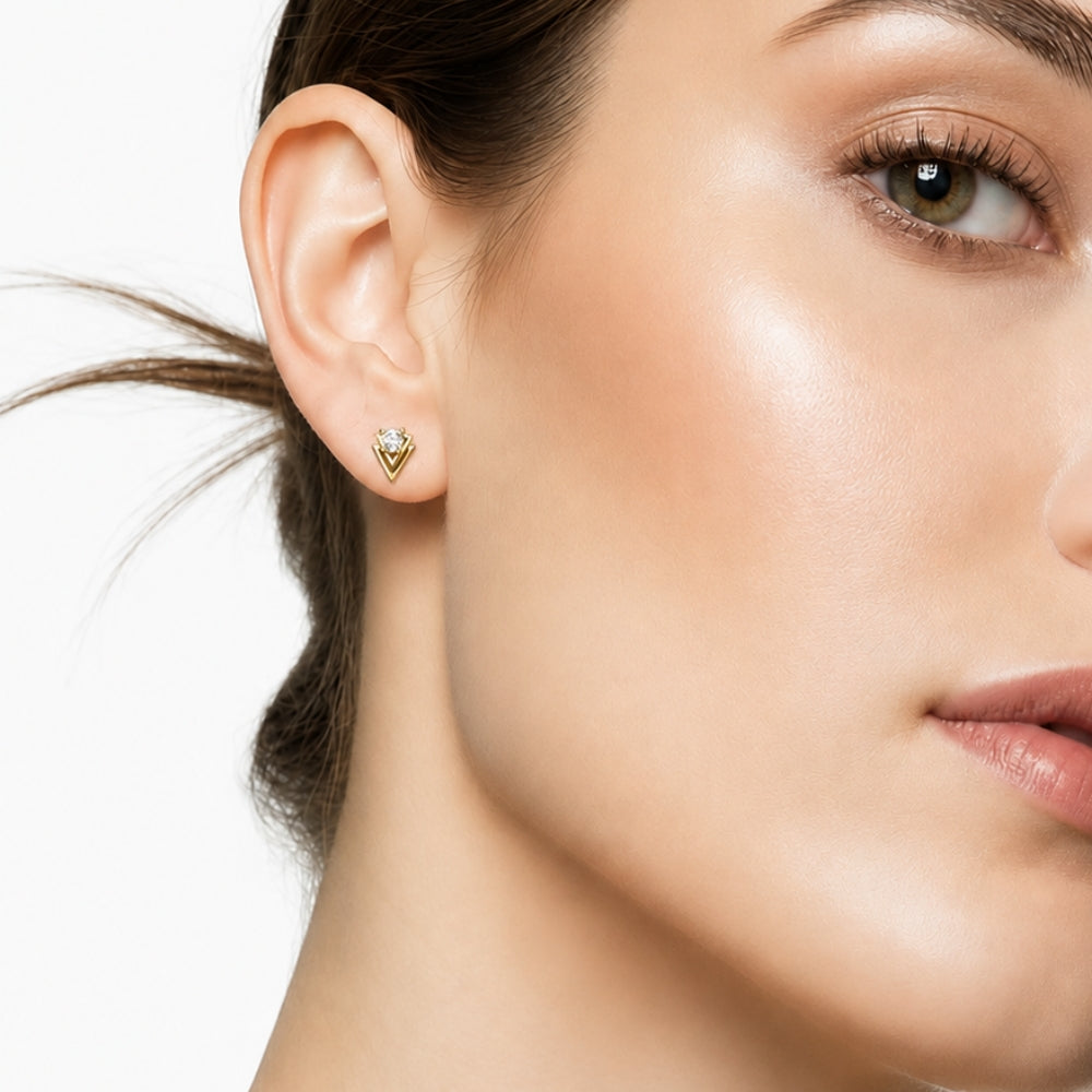 Gold Crystal Triangle Studs
