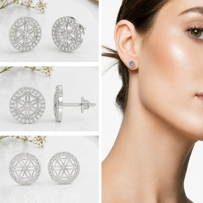 Graceful Floral Design Sparkling Stud Earrings