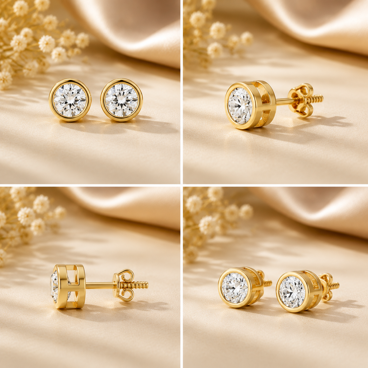 Golden Radiance Round Crystal Stud