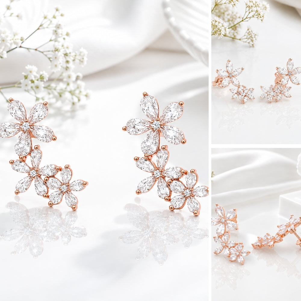 Three Flower Stone Ear Cuff