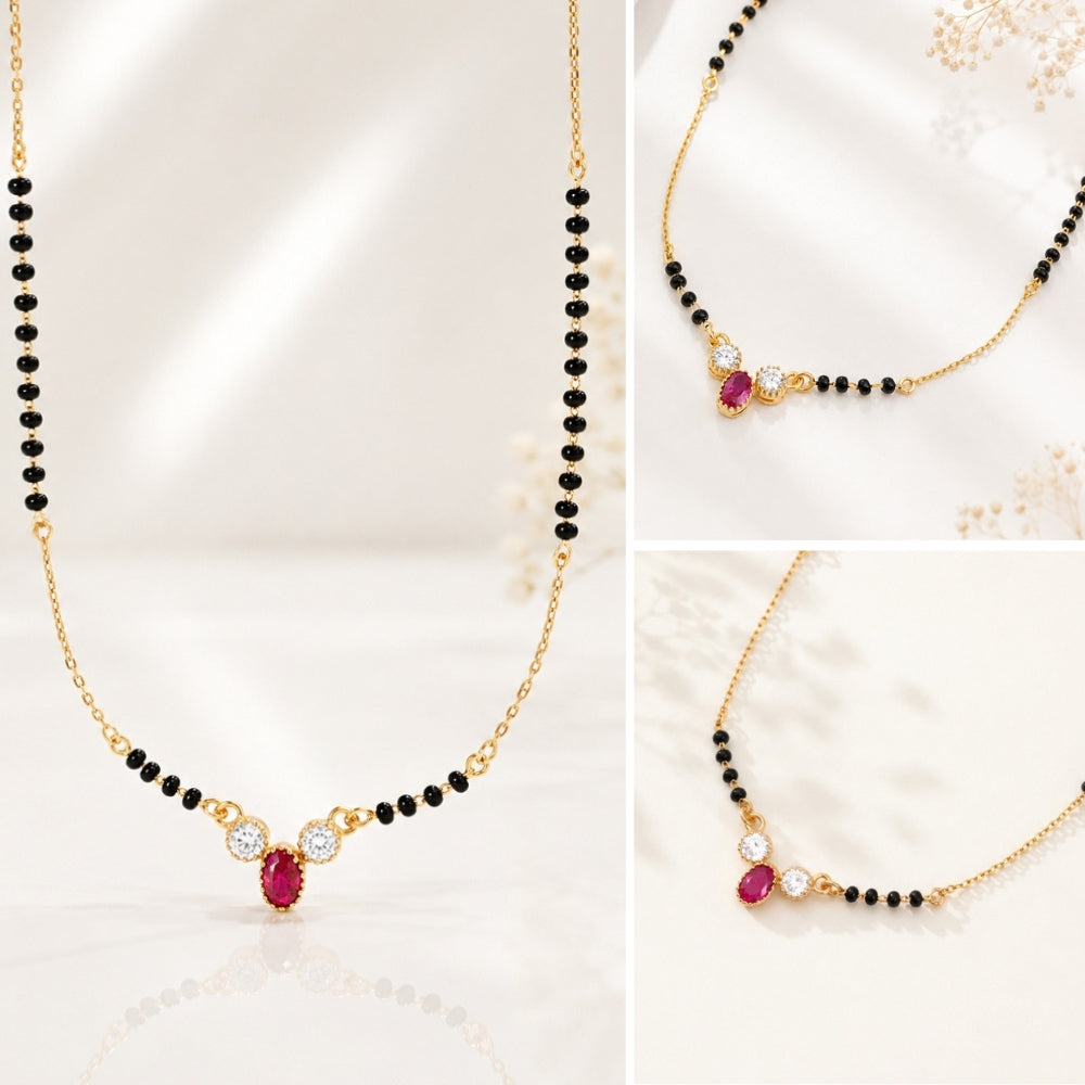 Ruby Dewdrop Three-Stone Mangalsutra.