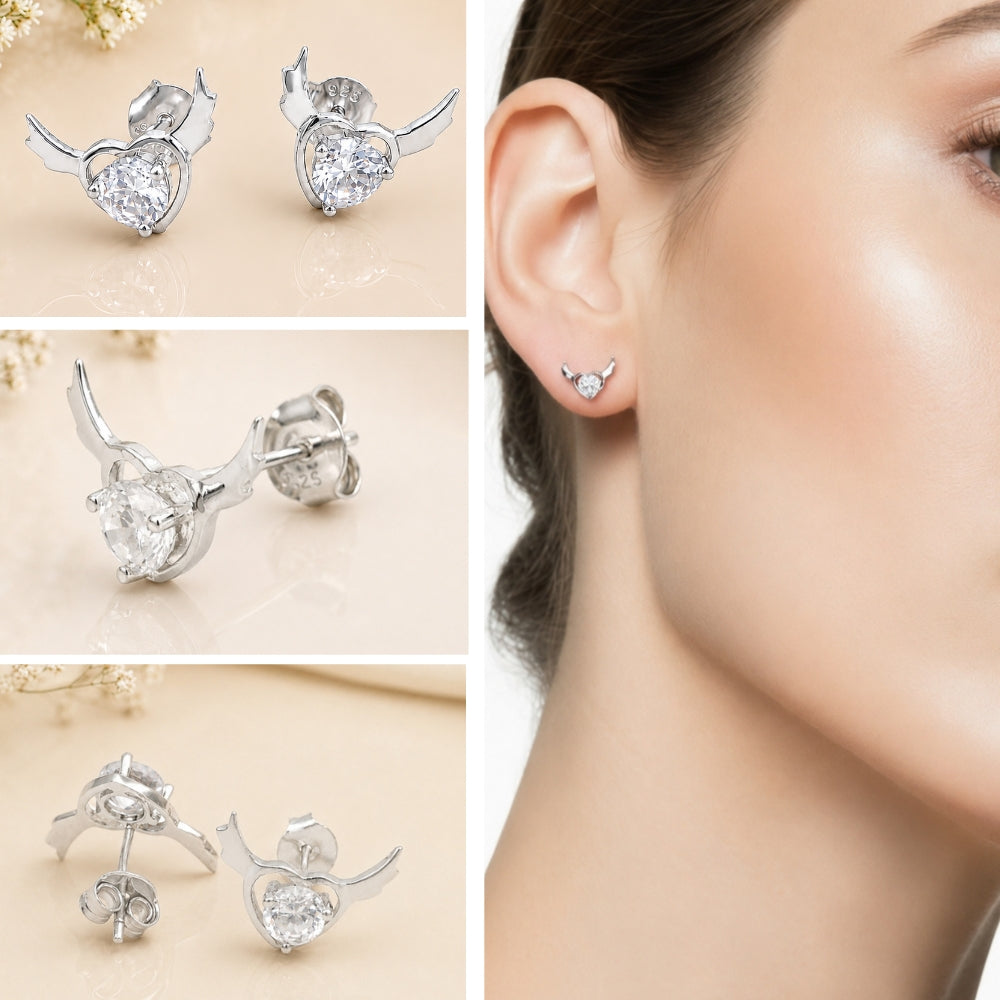 Silver Crystal Heart Sparkle Earrings