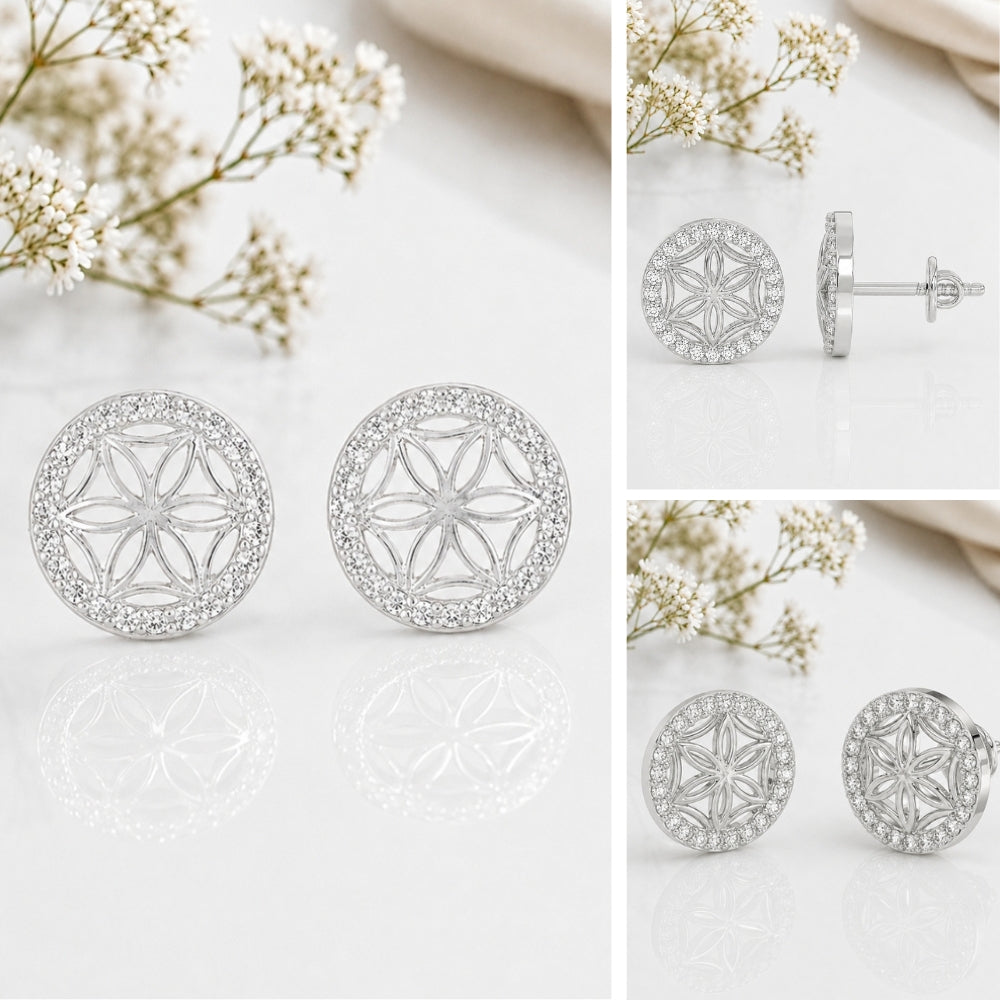 Graceful Floral Design Sparkling Stud Earrings