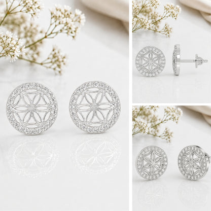 Graceful Floral Design Sparkling Stud Earrings