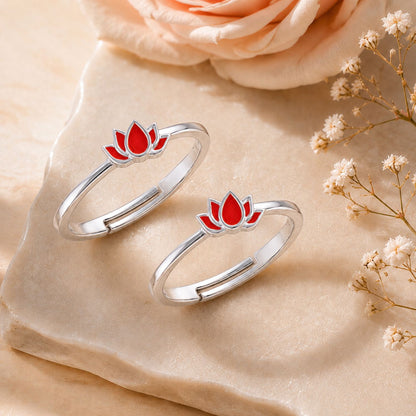 Crimson Lotus Enamel Adjustable Silver Toe Rings