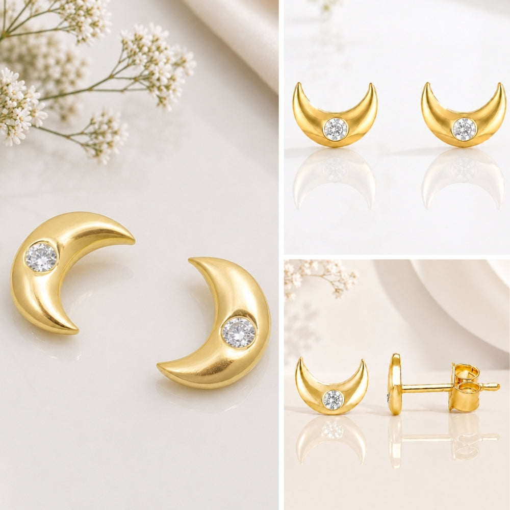 Moon Gold Crystal tiny  studs