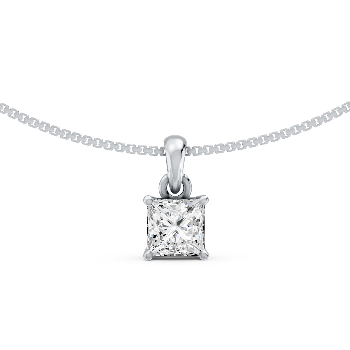 Prism Solitaire Rhodium Plated Pendant 925 Sterling Silver Necklace