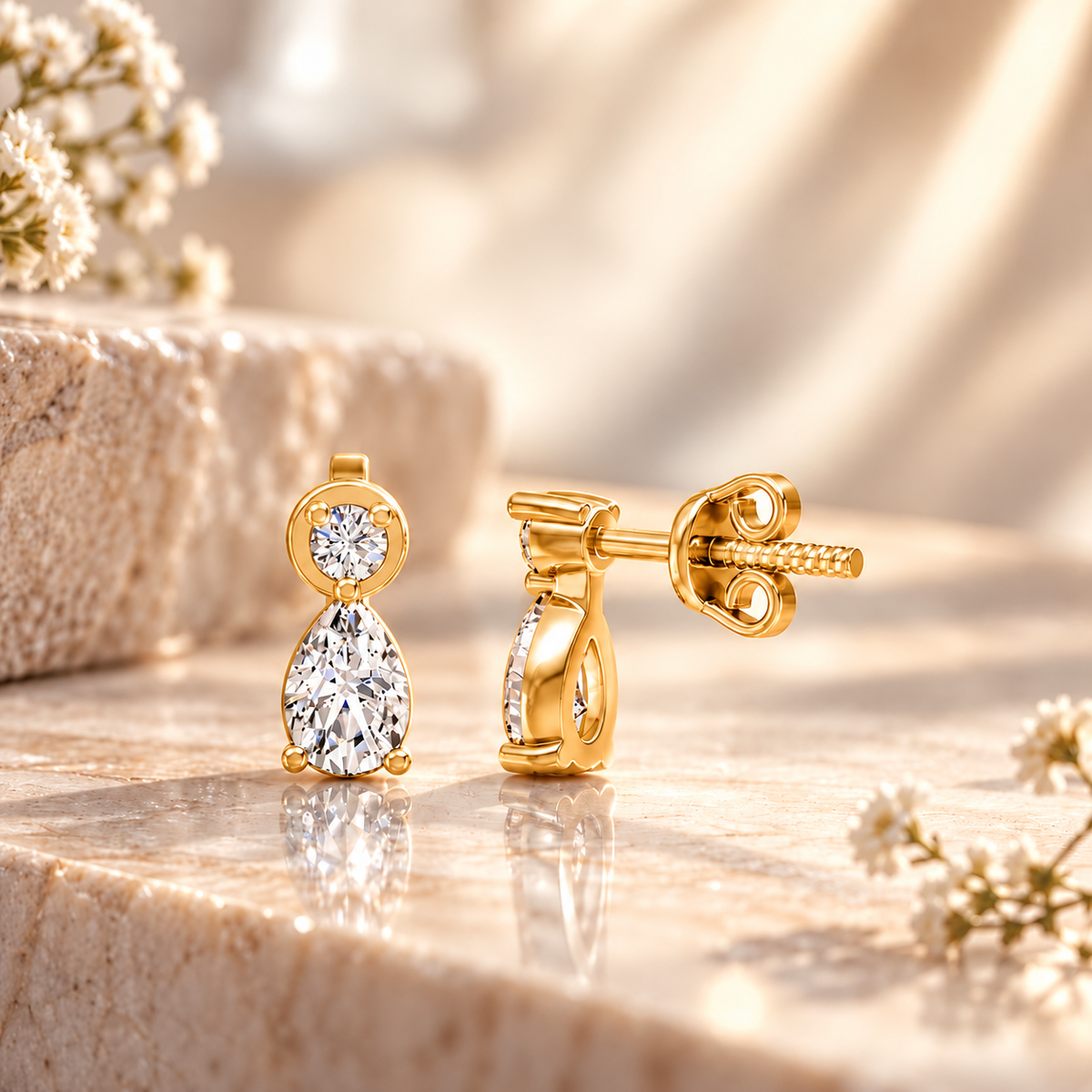 Elara Duo Drop Gold Plated 925 Sterling Silver Studs