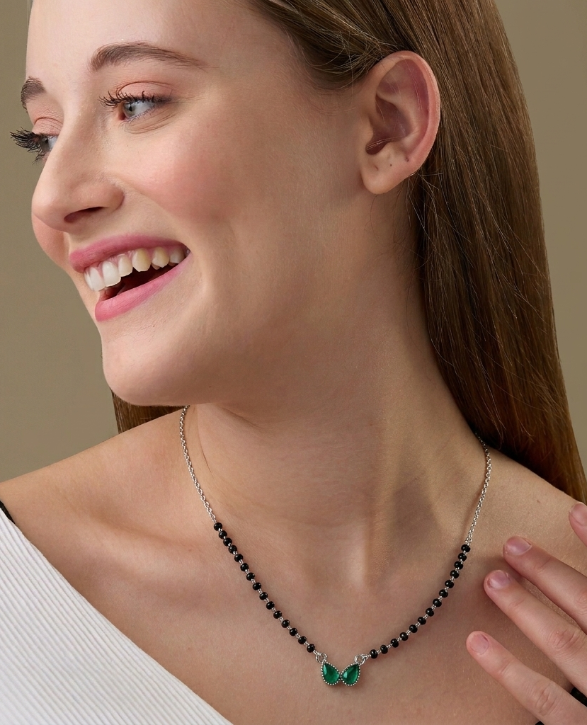 Maira Sterling Silver Emerald Wing Mangalsutra