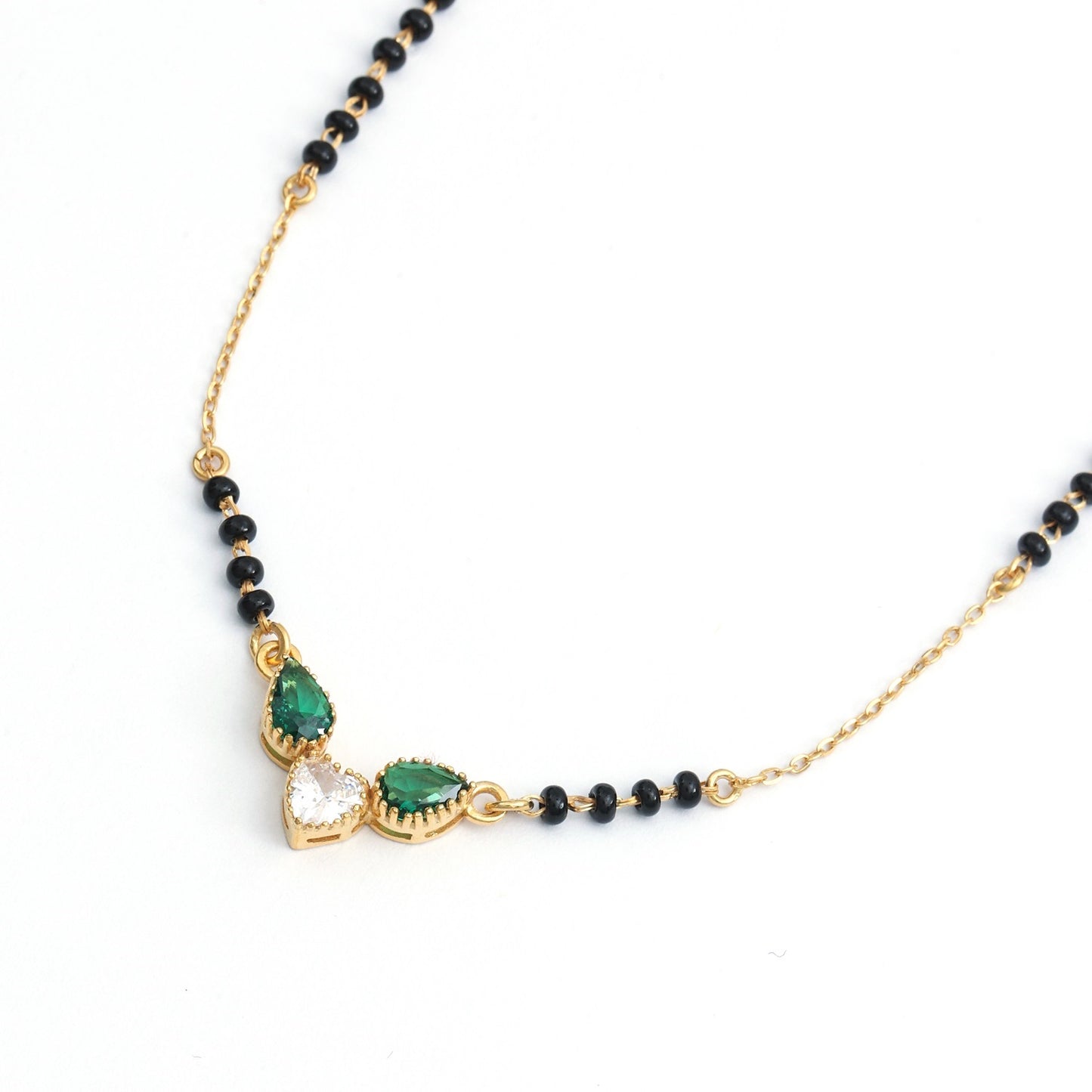 Maira Sterling Silver Emerald Heart Mangalsutra