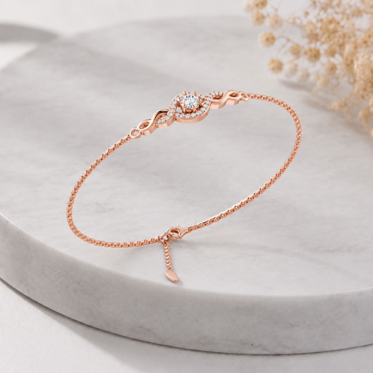 Eternal Halo Rose Gold Plated 925 Sterling Silver Bracelet