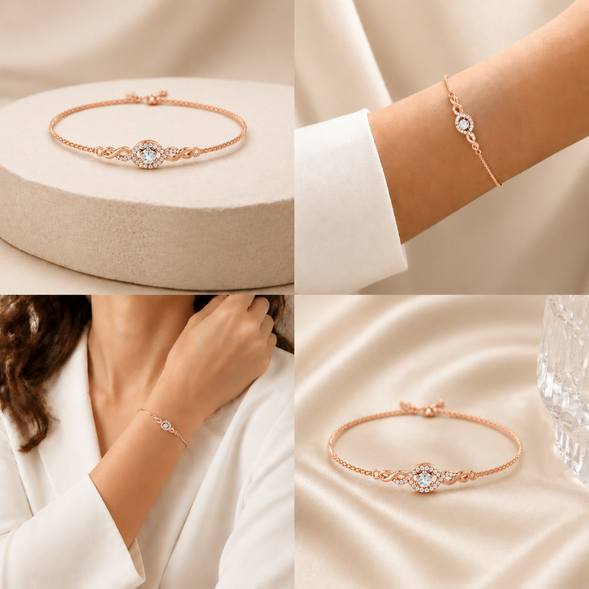 Eternal Halo Rose Gold Plated 925 Sterling Silver Bracelet