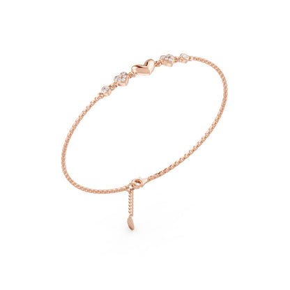 Heartfelt Trio Rose Gold Plated 925 Sterling Silver Bracelet