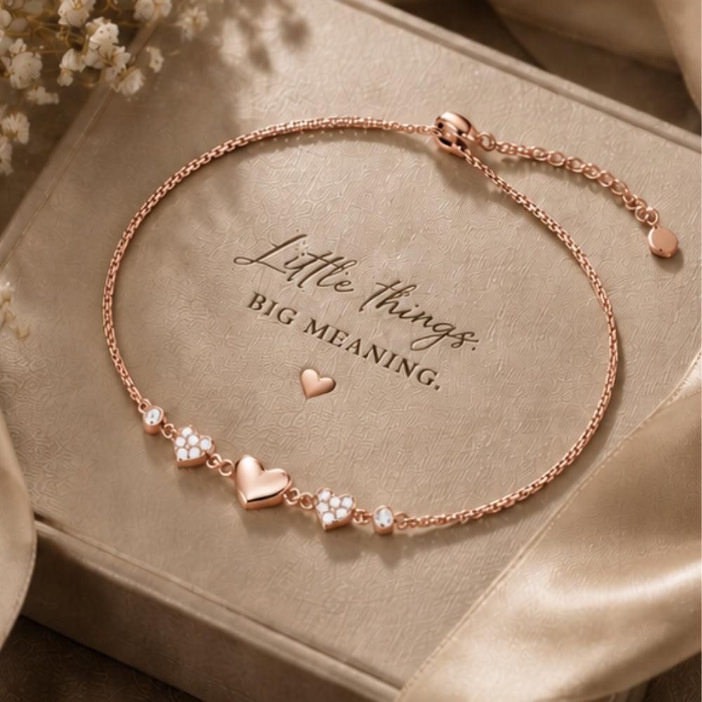 Heartfelt Trio Rose Gold Plated 925 Sterling Silver Bracelet