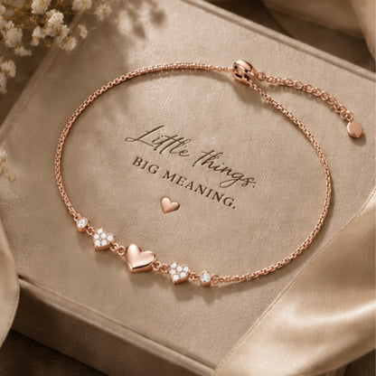 Heartfelt Trio Rose Gold Plated 925 Sterling Silver Bracelet