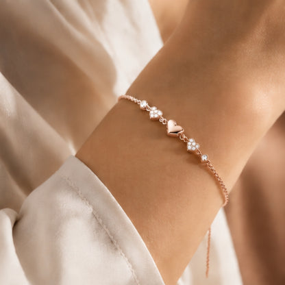 Heartfelt Trio Rose Gold Plated 925 Sterling Silver Bracelet