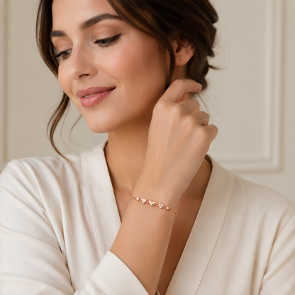 Heartfelt Trio Rose Gold Plated 925 Sterling Silver Bracelet