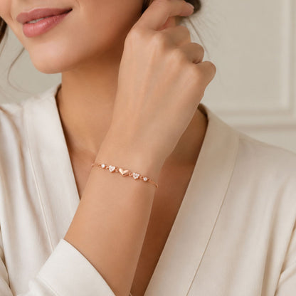 Heartfelt Trio Rose Gold Plated 925 Sterling Silver Bracelet