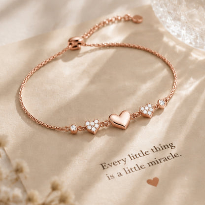 Heartfelt Trio Rose Gold Plated 925 Sterling Silver Bracelet