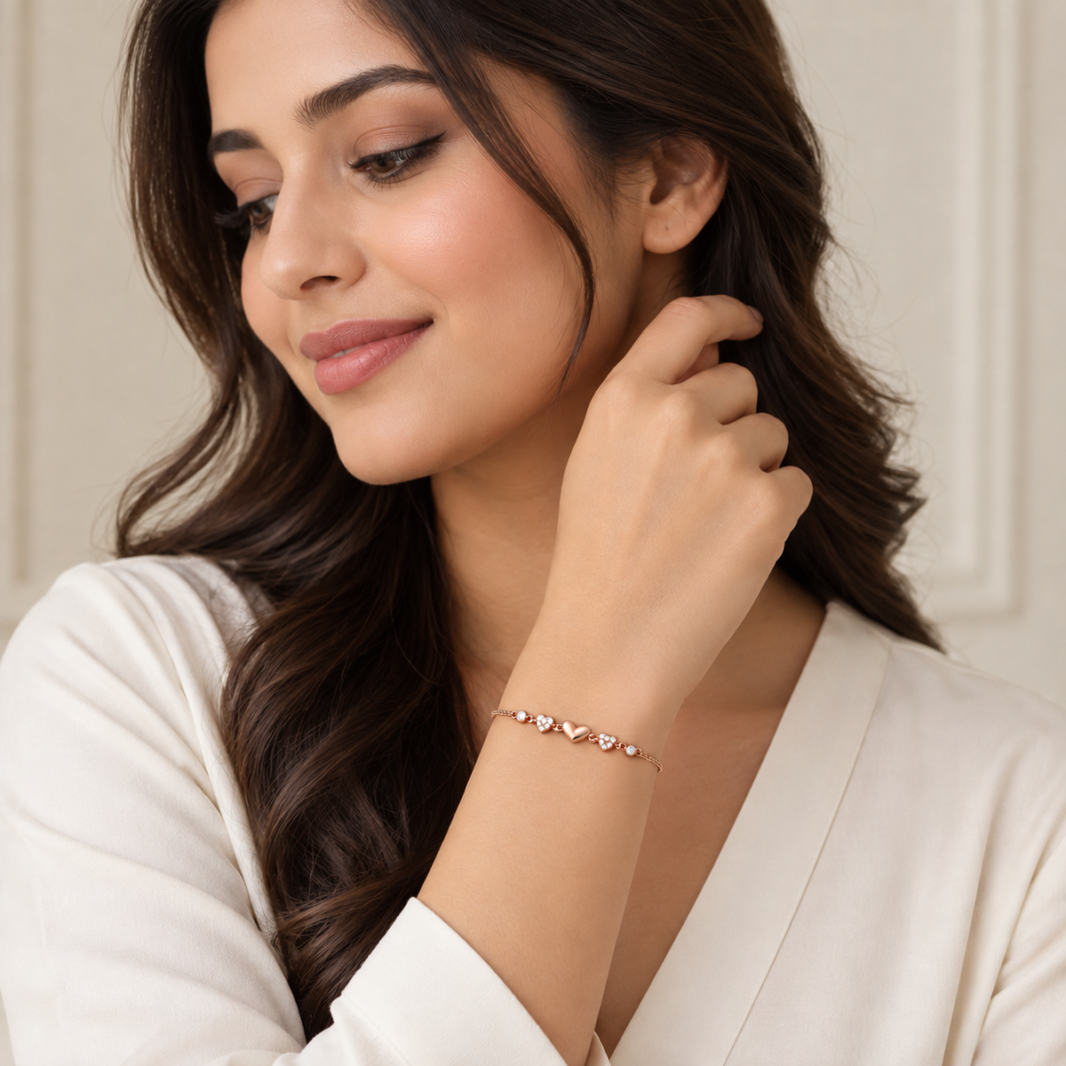 Heartfelt Trio Rose Gold Plated 925 Sterling Silver Bracelet