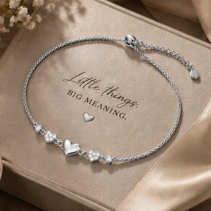 Heartfelt Trio Pure Rhodium Plated 925 Sterling Silver Bracelet