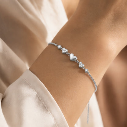 Heartfelt Trio Pure Rhodium Plated 925 Sterling Silver Bracelet