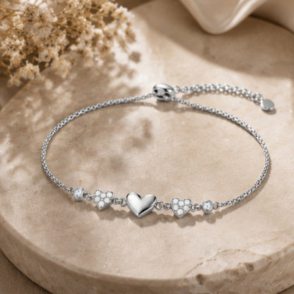 Heartfelt Trio Pure Rhodium Plated 925 Sterling Silver Bracelet