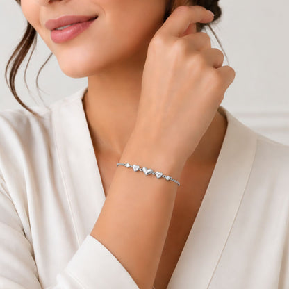 Heartfelt Trio Pure Rhodium Plated 925 Sterling Silver Bracelet