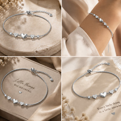 Heartfelt Trio Pure Rhodium Plated 925 Sterling Silver Bracelet