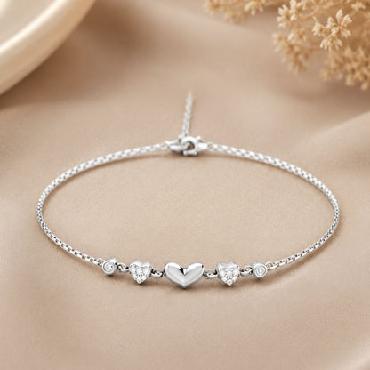 Heartfelt Trio Pure Rhodium Plated 925 Sterling Silver Bracelet