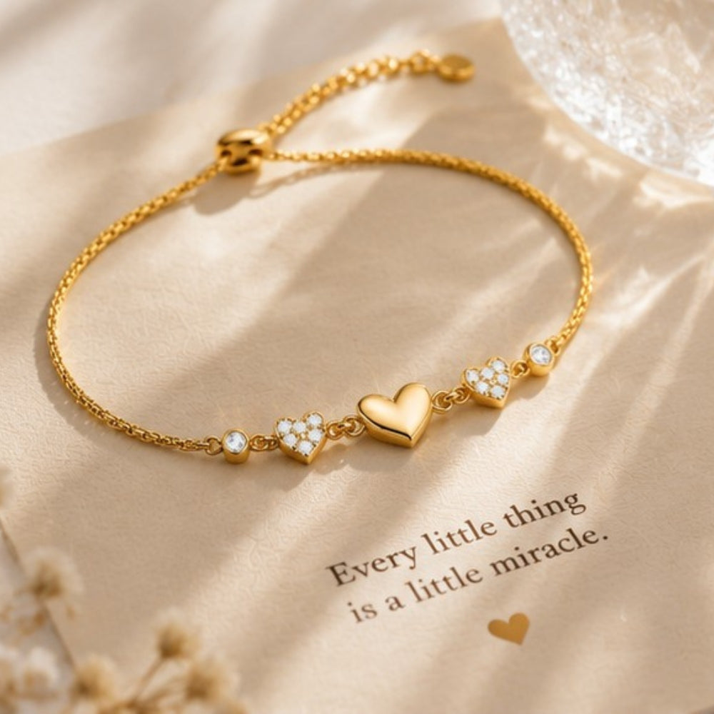 Heartfelt Trio Gold Plated 925 Sterling Silver Bracelet