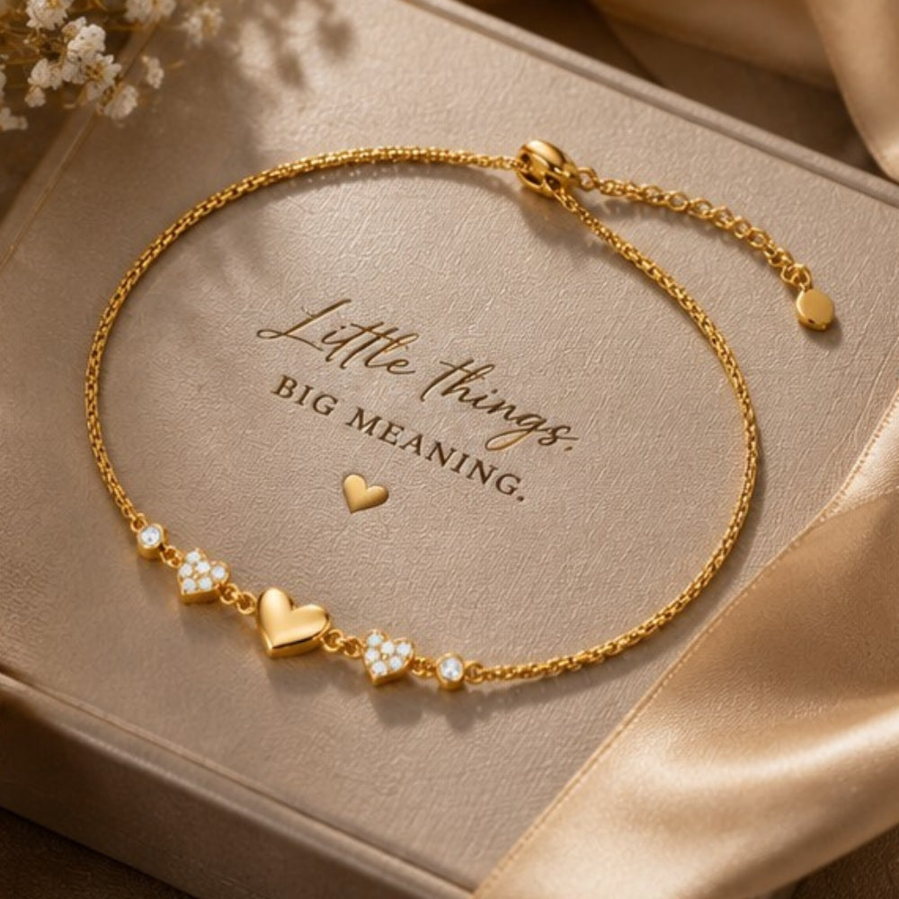 Heartfelt Trio Gold Plated 925 Sterling Silver Bracelet