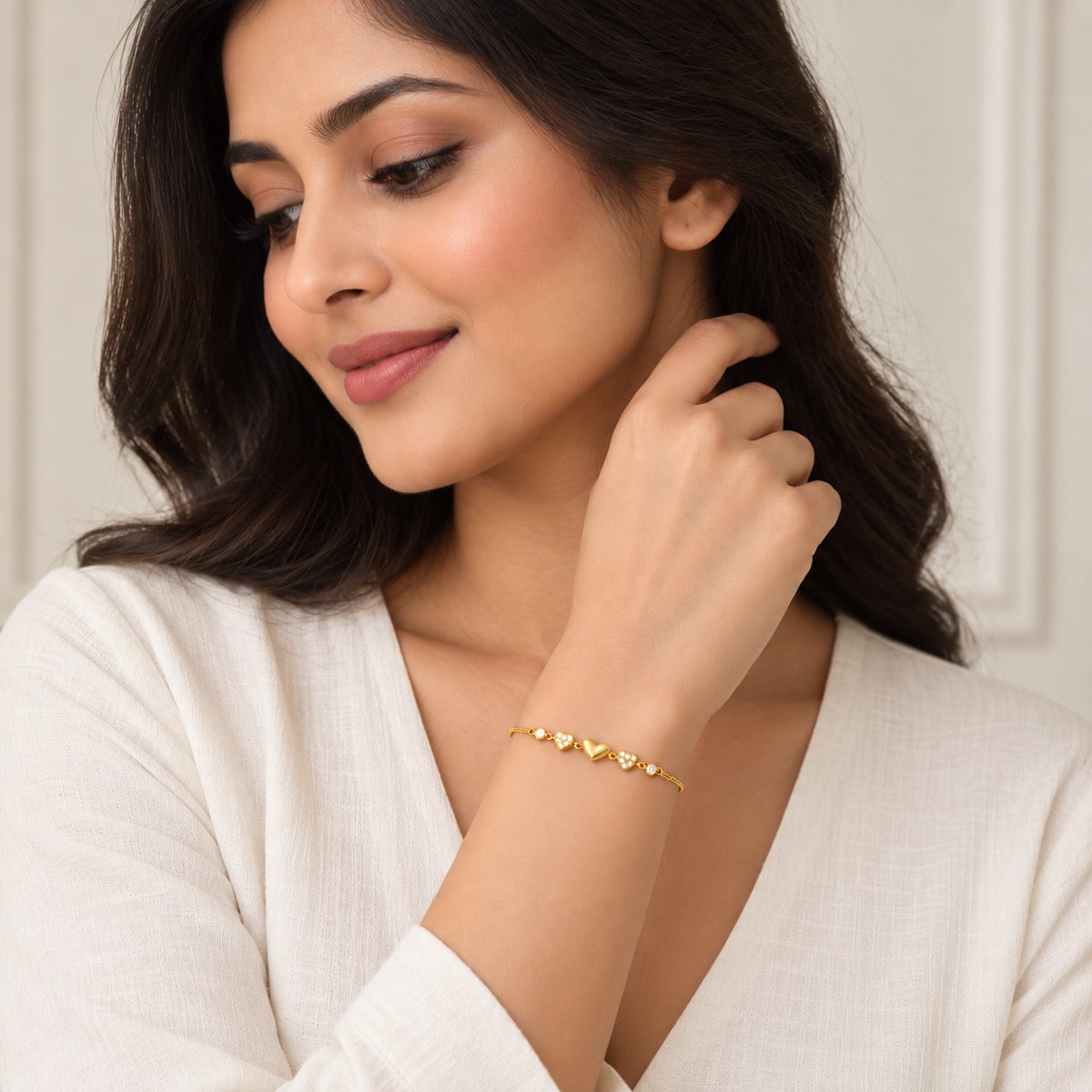 Heartfelt Trio Gold Plated 925 Sterling Silver Bracelet