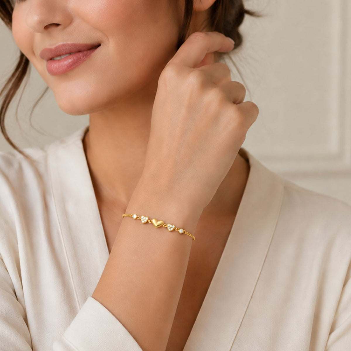 Heartfelt Trio Gold Plated 925 Sterling Silver Bracelet