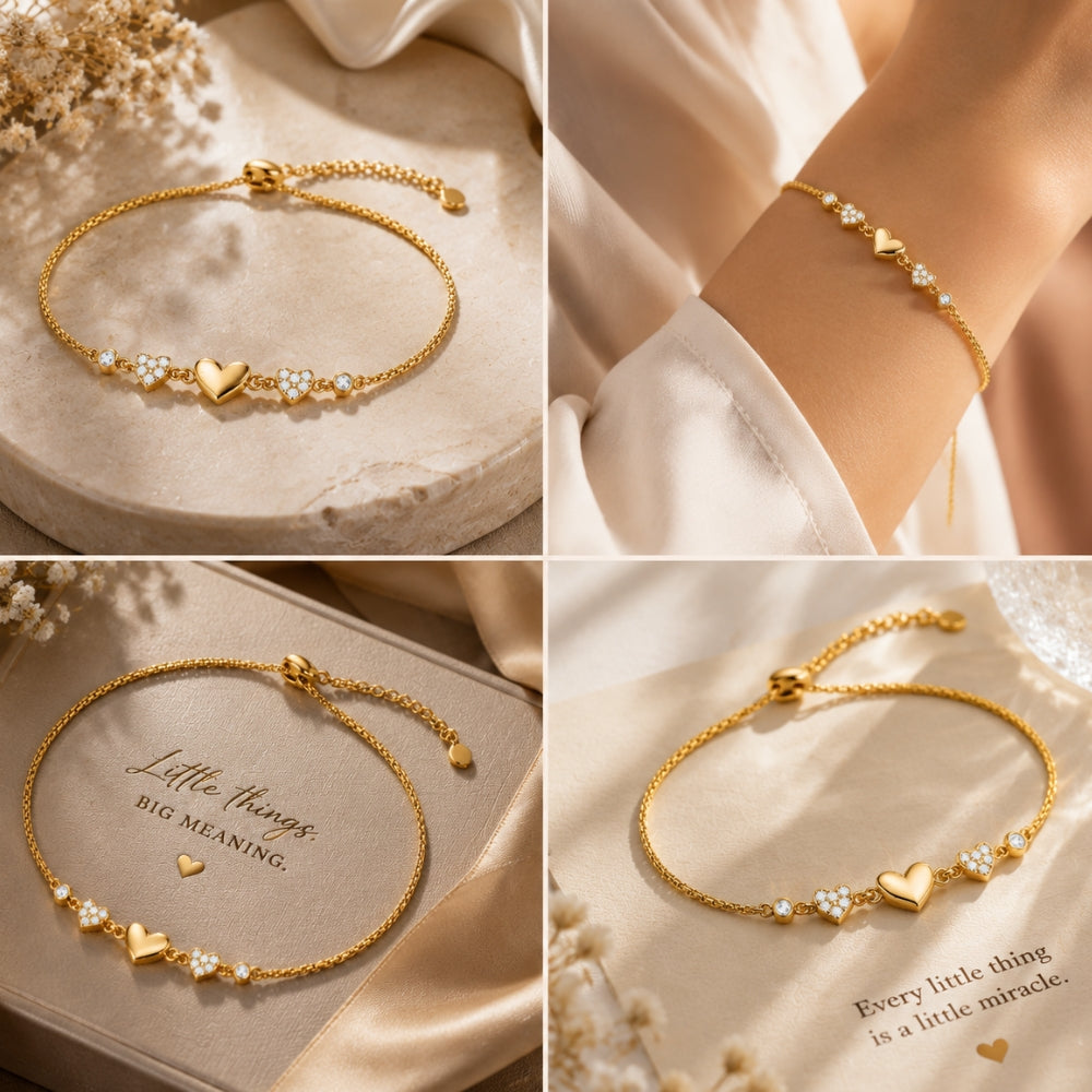 Heartfelt Trio Gold Plated 925 Sterling Silver Bracelet
