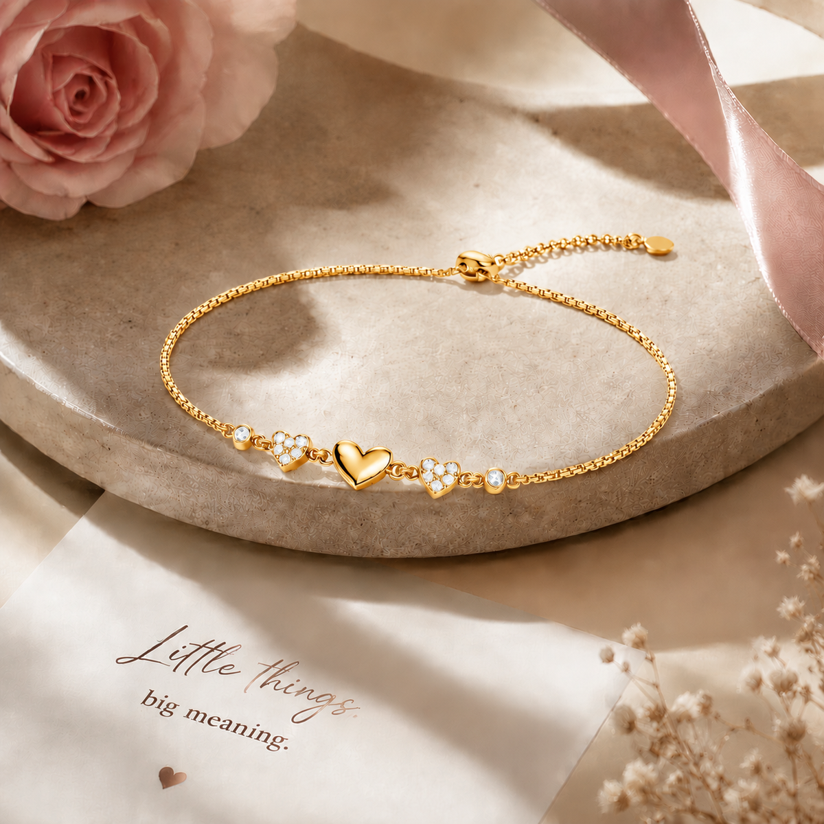 Heartfelt Trio Gold Plated 925 Sterling Silver Bracelet