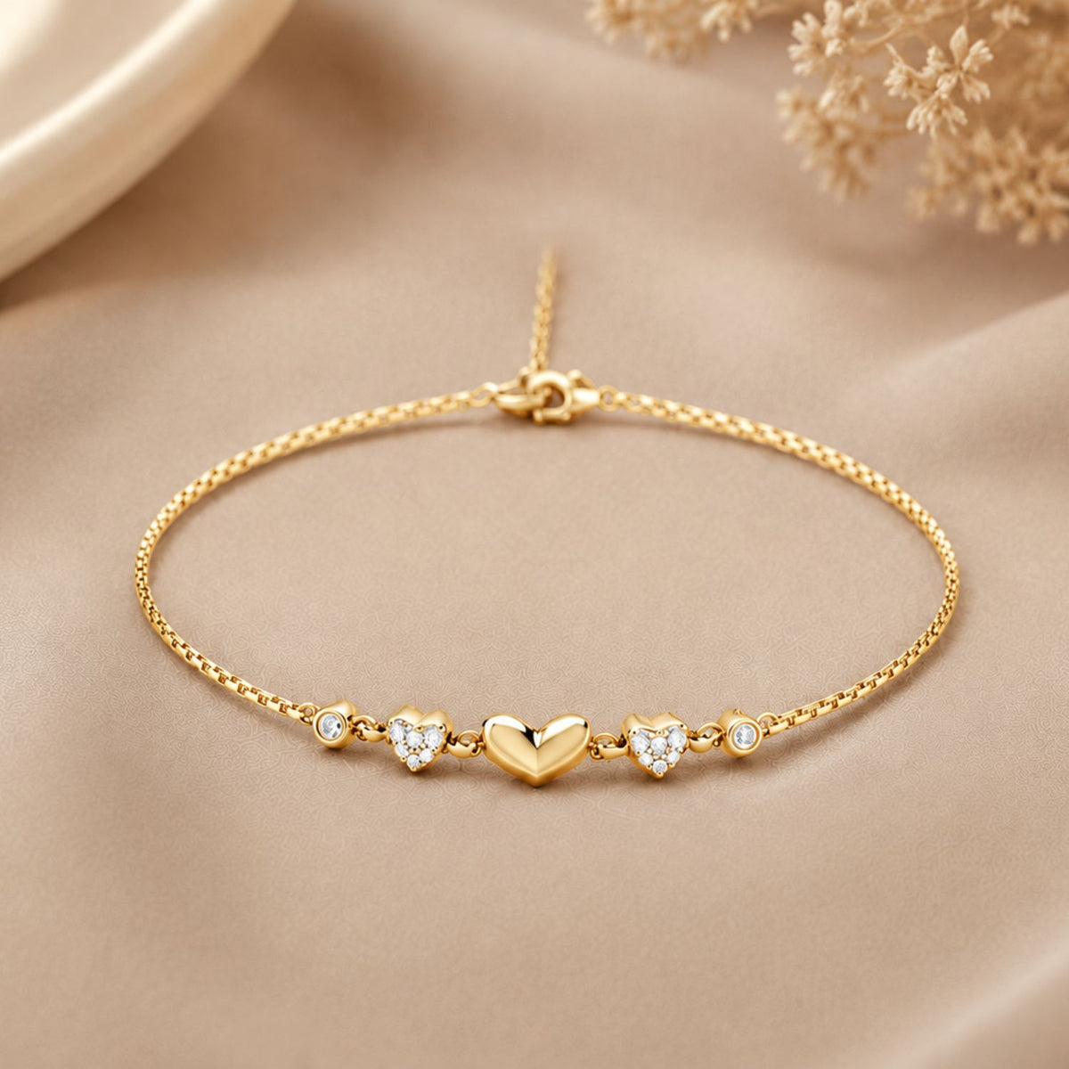 Heartfelt Trio Gold Plated 925 Sterling Silver Bracelet