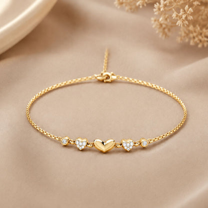Heartfelt Trio Gold Plated 925 Sterling Silver Bracelet