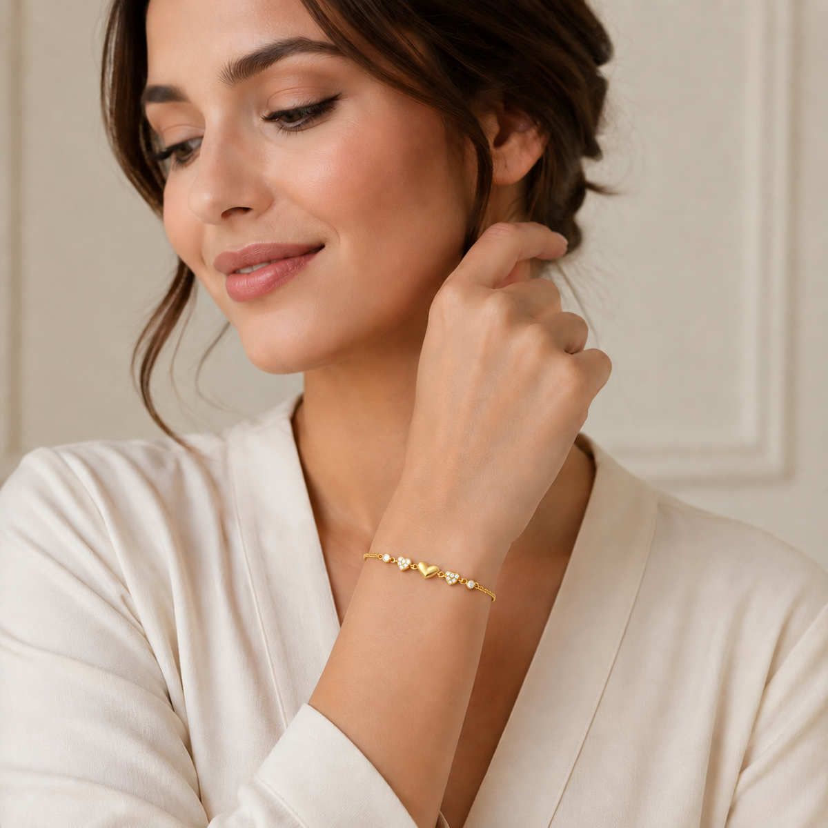 Heartfelt Trio Gold Plated 925 Sterling Silver Bracelet