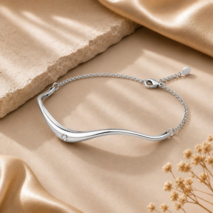 Serene Wave Rhodium Plated 925 Sterling Silver Bracelet