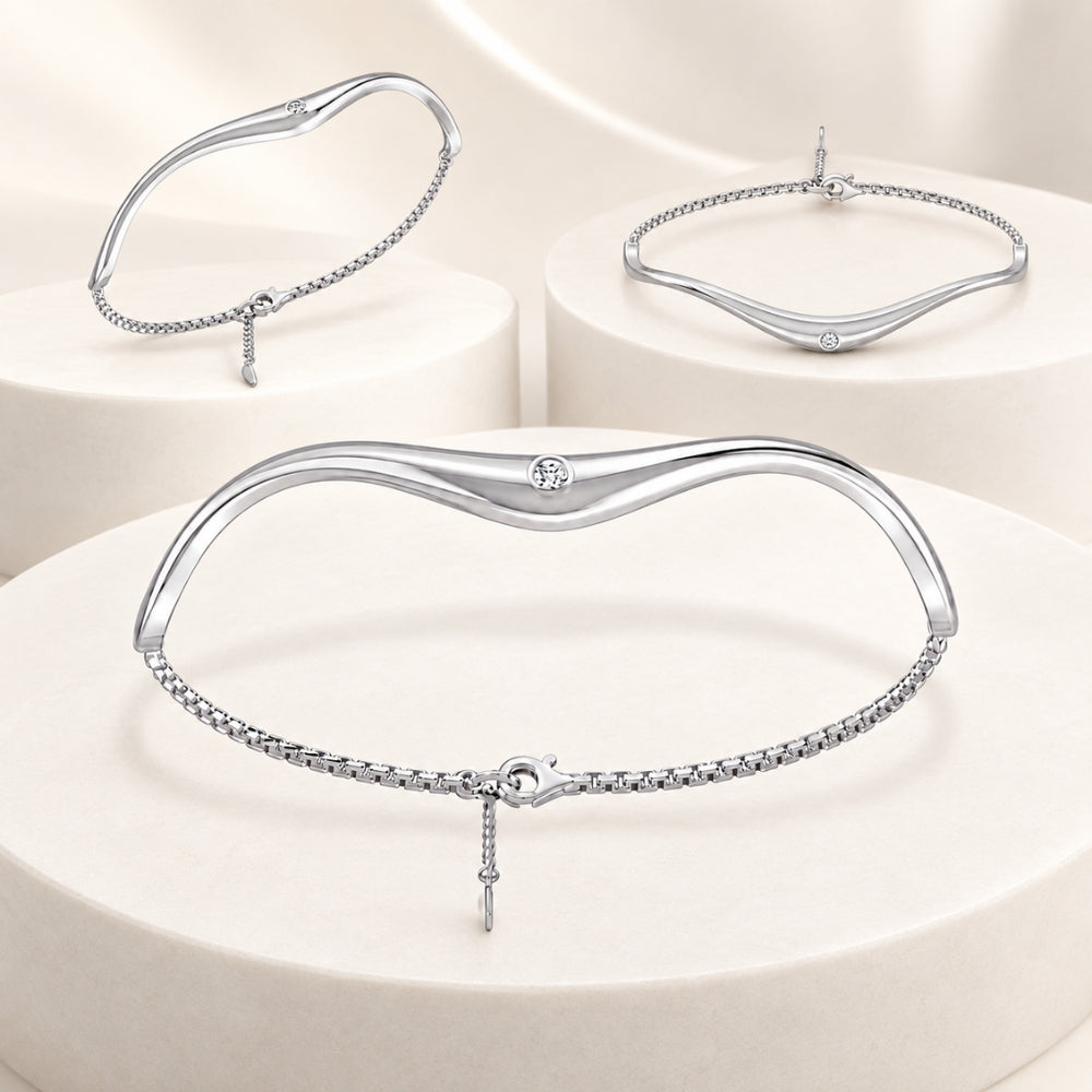 Serene Wave Rhodium Plated 925 Sterling Silver Bracelet