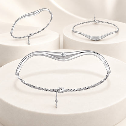 Serene Wave Rhodium Plated 925 Sterling Silver Bracelet