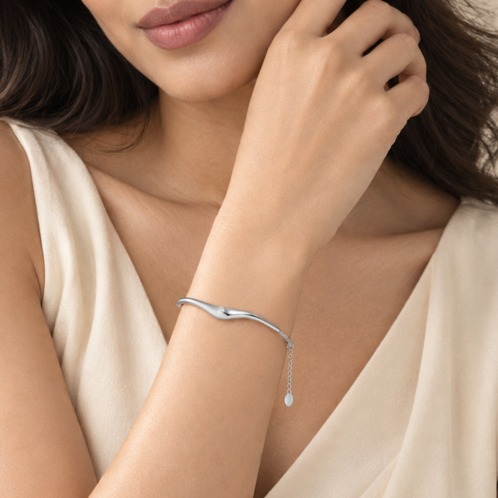 Serene Wave Rhodium Plated 925 Sterling Silver Bracelet