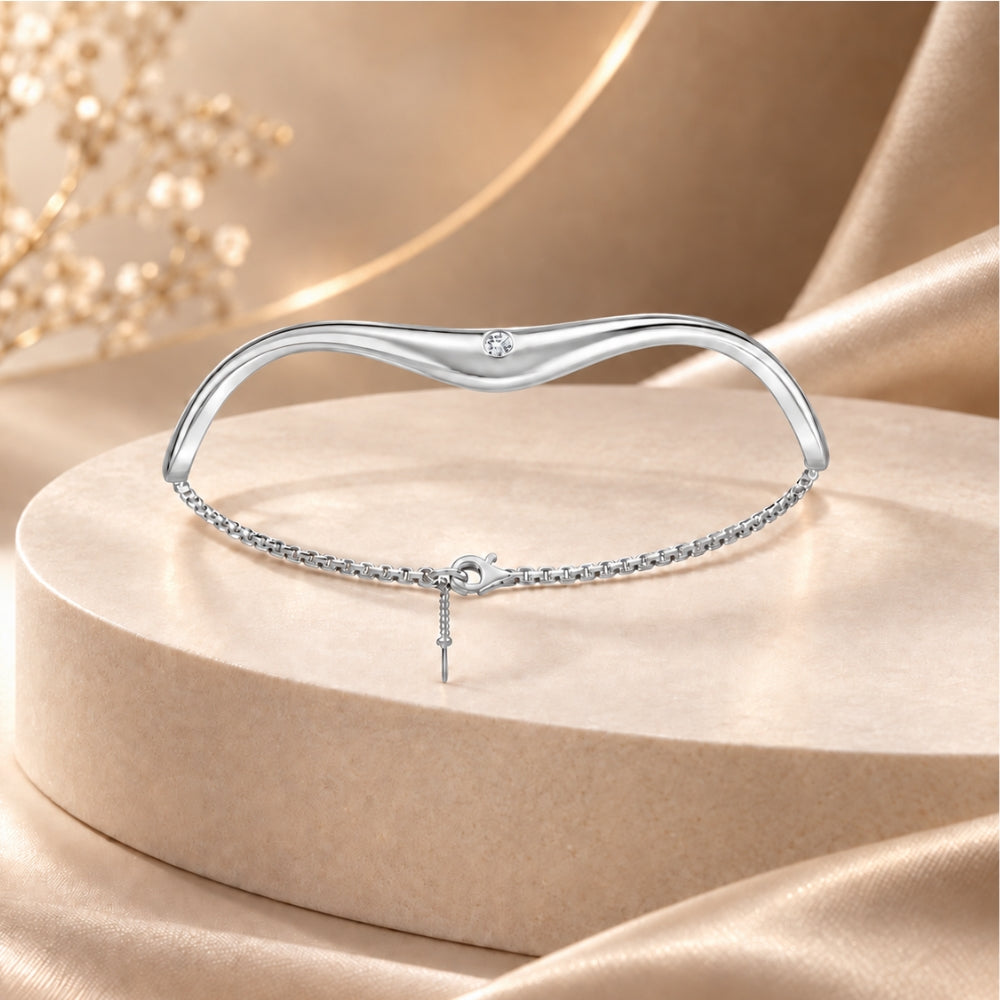 Serene Wave Rhodium Plated 925 Sterling Silver Bracelet