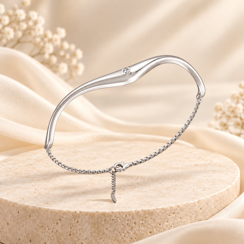 Serene Wave Rhodium Plated 925 Sterling Silver Bracelet