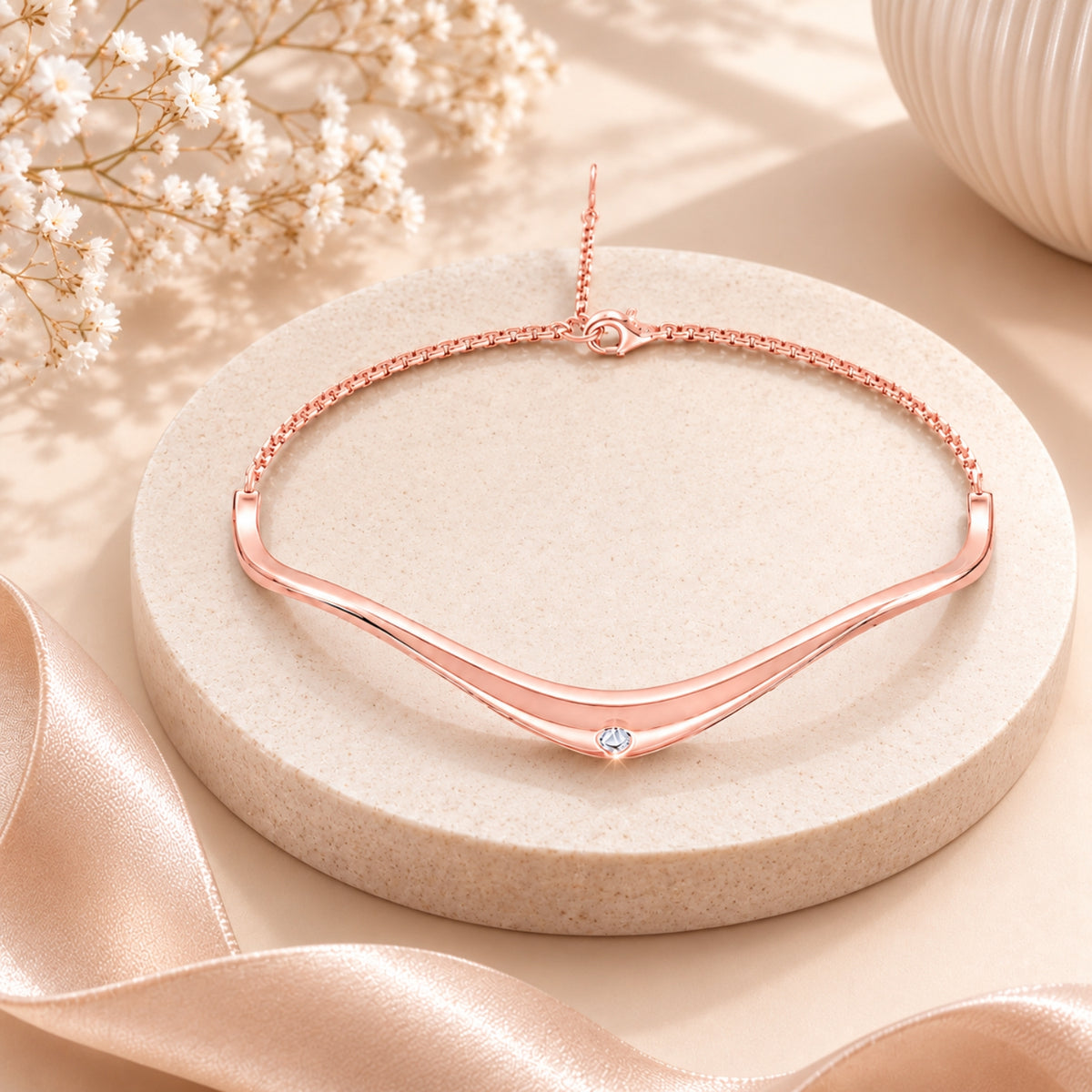 Serene Wave Rose gold 925 Sterling Silver Bracelet