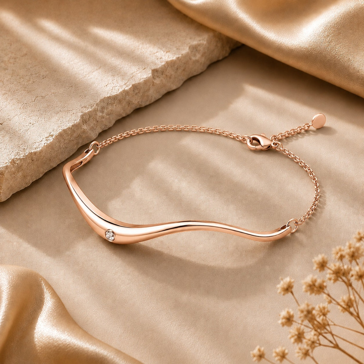 Serene Wave Rose gold 925 Sterling Silver Bracelet