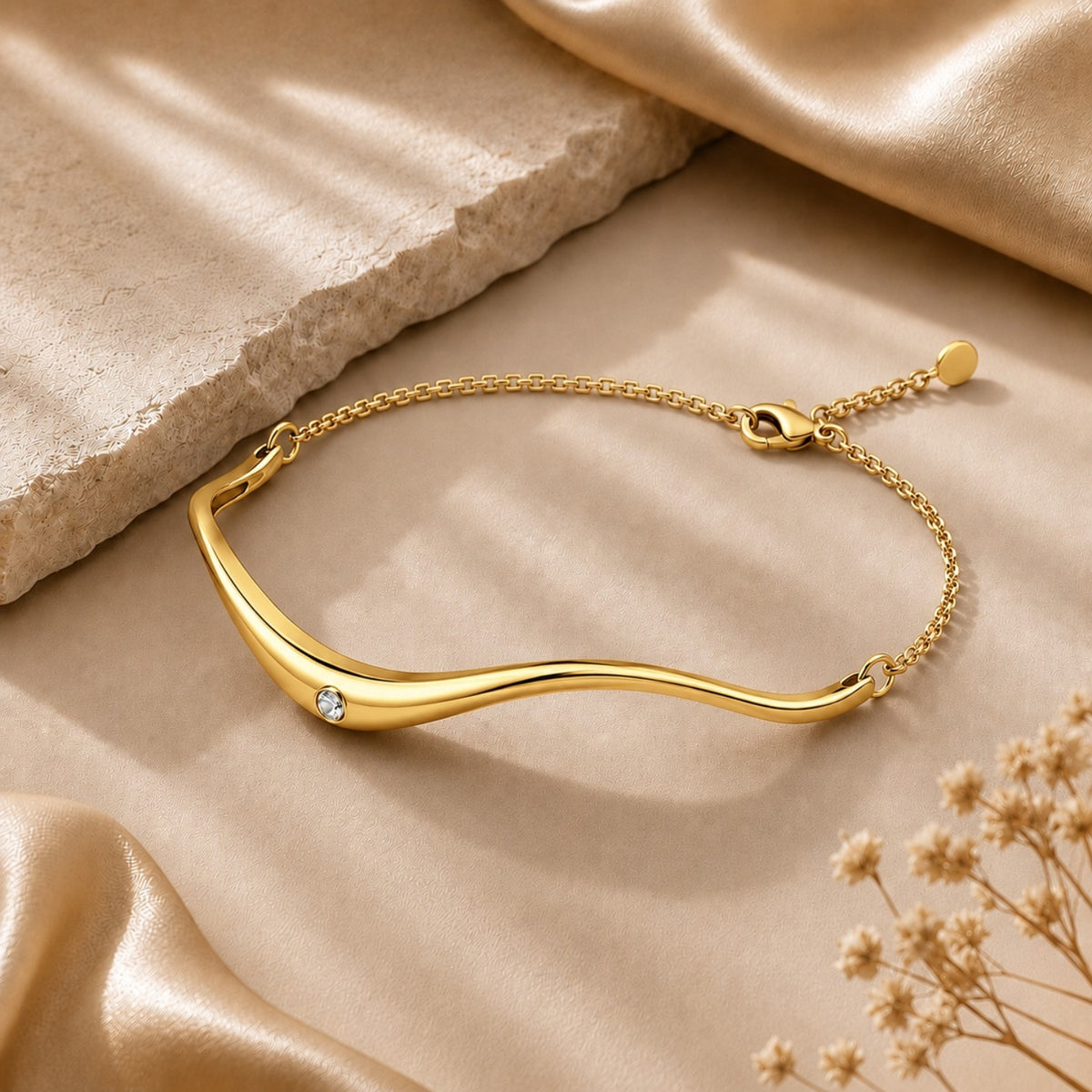 Serene Wave Gold Plated 925 Sterling Silver Bracelet