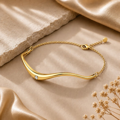 Serene Wave Gold Plated 925 Sterling Silver Bracelet